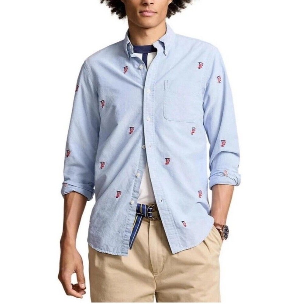 Polo Ralph Lauren P-Wing Men XL Blue Classic Fit Long Sleeve Oxford Shirt Preppy